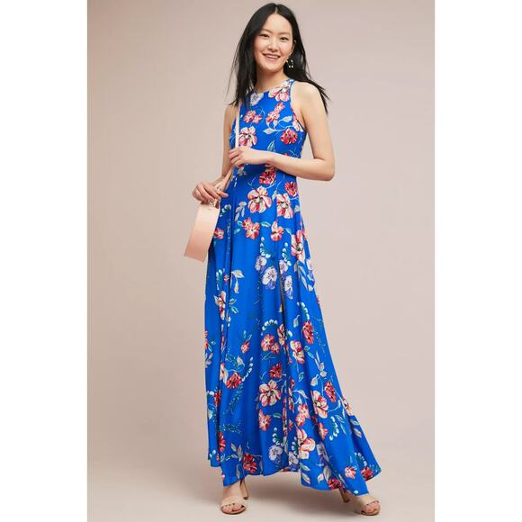 Yumi Kim Maxi Dress Sweet Escape Dream Silk Floral Boho Halter Boho Blue Size S - Picture 2 of 15